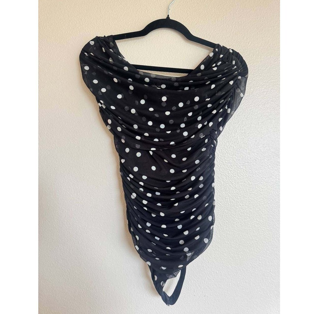 Abercrombie & Fitch Black White Polka Dot Mesh Off the Shoulder BodysuitS Y2K